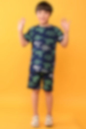 Navy Blue Cotton Jersey Printed Night Suit Set For Boys by Anthrilo