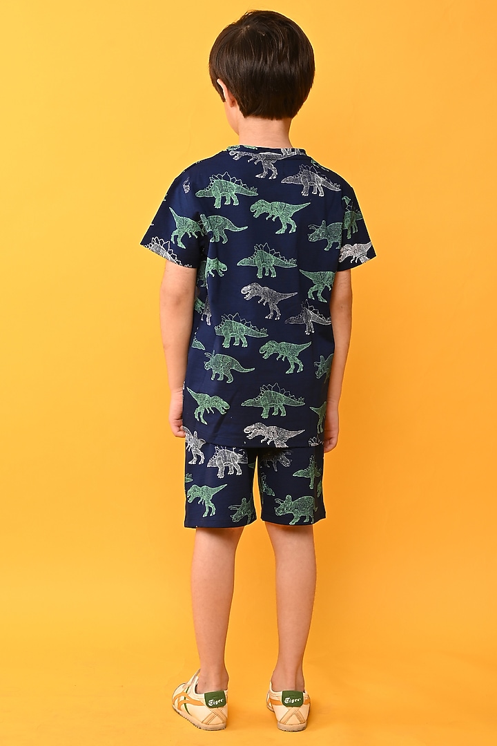 Navy Blue Cotton Jersey Printed Night Suit Set For Boys by Anthrilo at Pernia's Pop Up Shop