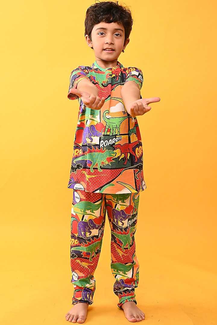 Red Cotton Jersey Printed Night Suit Set For Boys by Anthrilo at Pernia's Pop Up Shop