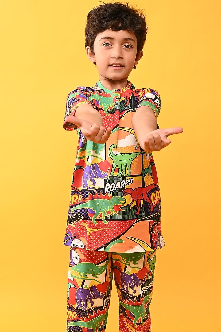 Red Cotton Jersey Printed Night Suit Set For Boys by Anthrilo at Pernia's Pop Up Shop