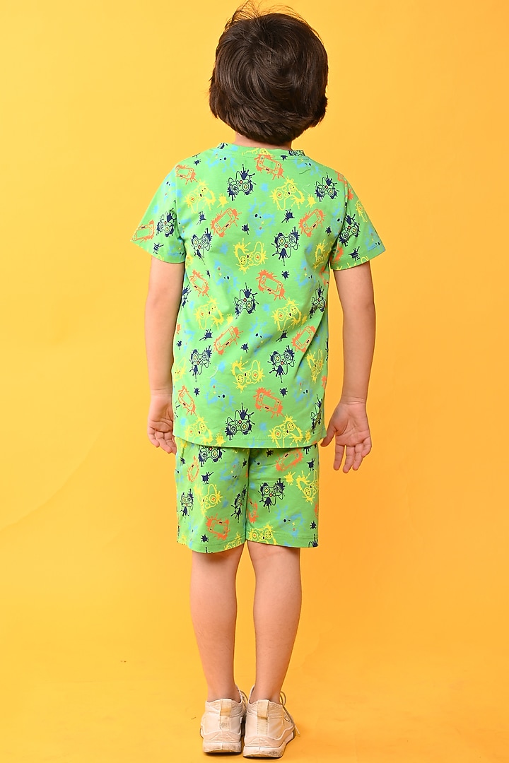 Green Cotton Jersey Printed Night Suit Set For Boys by Anthrilo at Pernia's Pop Up Shop