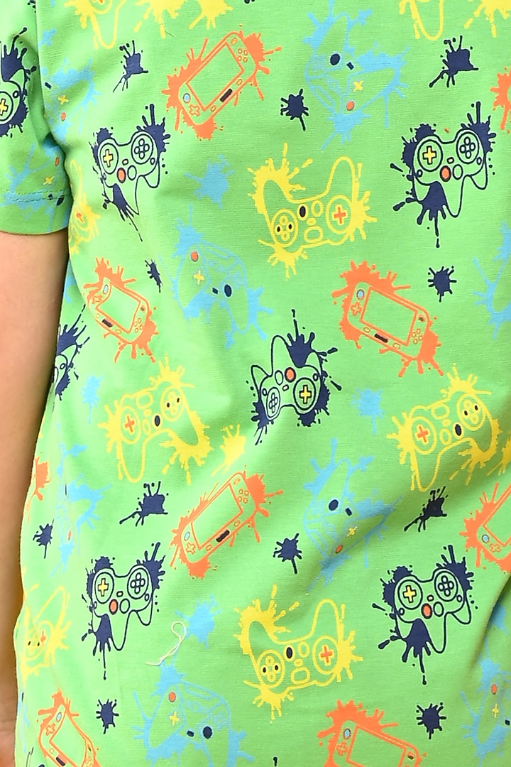 Green Cotton Jersey Printed Night Suit Set For Boys by Anthrilo at Pernia's Pop Up Shop