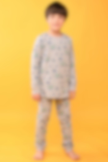 Grey Cotton Jersey Printed Night Suit Set For Boys by Anthrilo