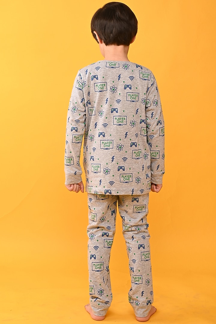 Grey Cotton Jersey Printed Night Suit Set For Boys by Anthrilo at Pernia's Pop Up Shop