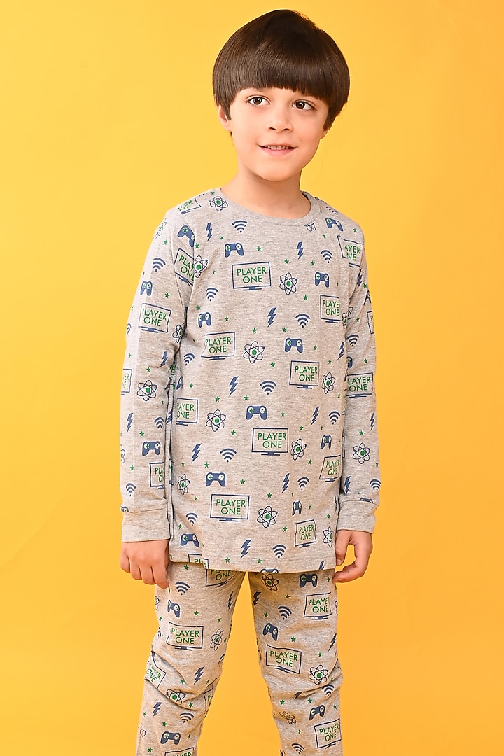 Grey Cotton Jersey Printed Night Suit Set For Boys by Anthrilo at Pernia's Pop Up Shop