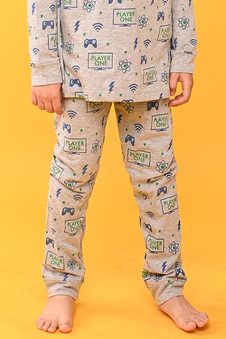 Grey Cotton Jersey Printed Night Suit Set For Boys by Anthrilo at Pernia's Pop Up Shop