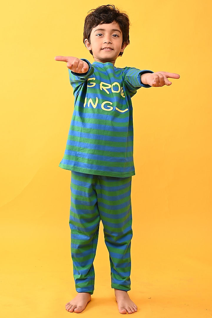 Green Cotton Jersey Printed Night Suit Set For Boys by Anthrilo
