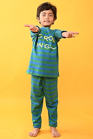 Green Cotton Jersey Printed Night Suit Set For Boys by Anthrilo