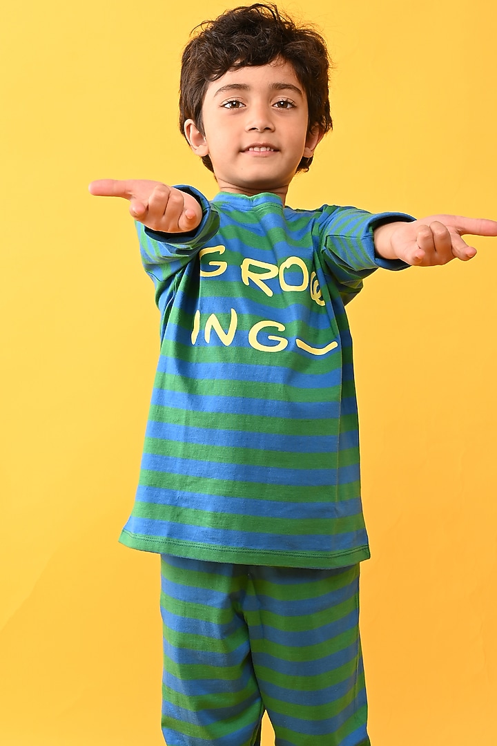 Green Cotton Jersey Printed Night Suit Set For Boys by Anthrilo at Pernia's Pop Up Shop