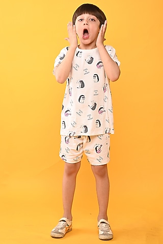 White Cotton Jersey Printed Night Suit Set For Boys by Anthrilo