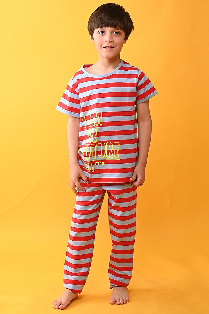 Red Cotton Jersey Printed Night Suit Set For Boys by Anthrilo