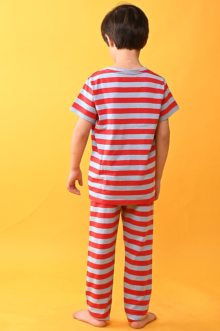 Red Cotton Jersey Printed Night Suit Set For Boys by Anthrilo at Pernia's Pop Up Shop