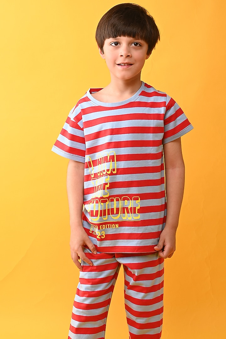 Red Cotton Jersey Printed Night Suit Set For Boys by Anthrilo at Pernia's Pop Up Shop