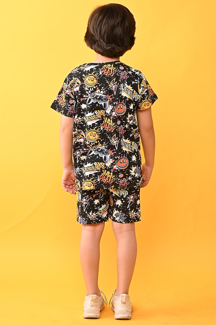 Black Cotton Jersey Printed Night Suit Set For Boys by Anthrilo at Pernia's Pop Up Shop