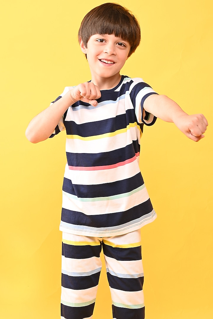 Navy Cotton Jersey Printed Night Suit Set For Boys by Anthrilo at Pernia's Pop Up Shop