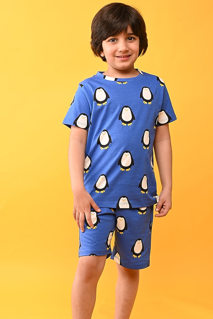 Blue Cotton Jersey Printed Night Suit Set For Boys by Anthrilo at Pernia's Pop Up Shop
