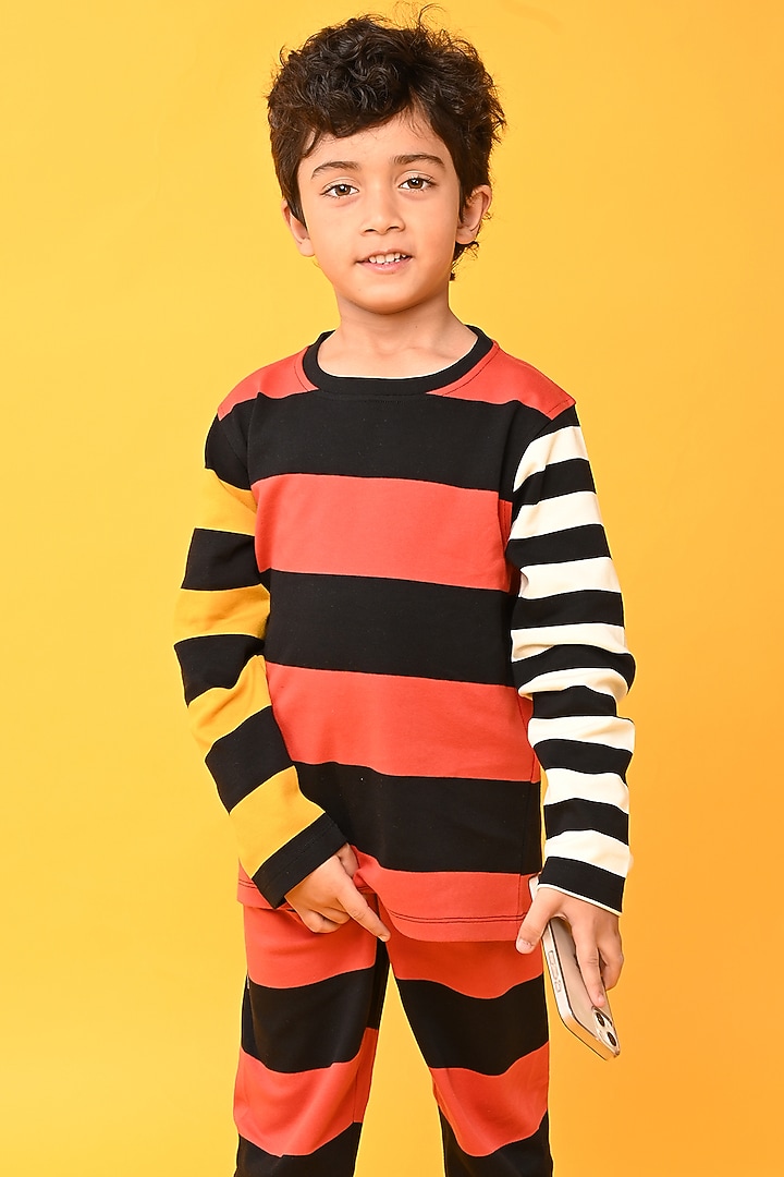 Red Cotton Jersey Printed Night Suit Set For Boys by Anthrilo at Pernia's Pop Up Shop