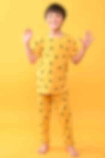 Yellow Cotton Jersey Printed Night Suit Set For Boys by Anthrilo