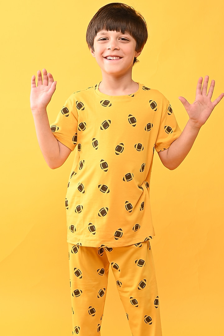 Yellow Cotton Jersey Printed Night Suit Set For Boys by Anthrilo at Pernia's Pop Up Shop
