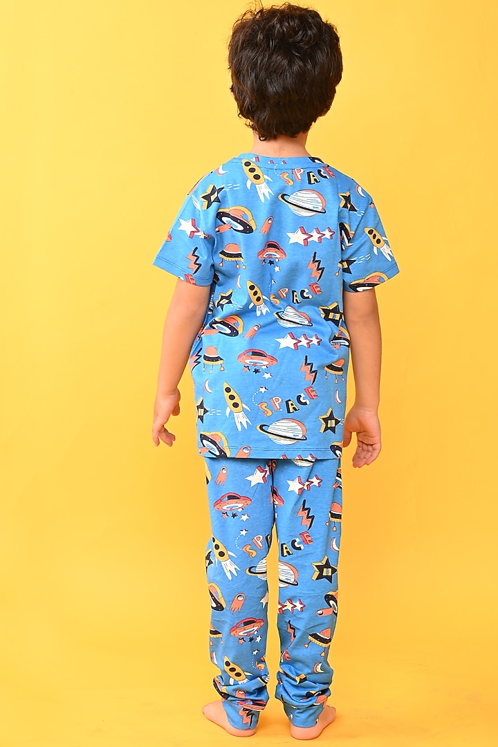 Blue Cotton Jersey Printed Night Suit Set For Boys by Anthrilo at Pernia's Pop Up Shop