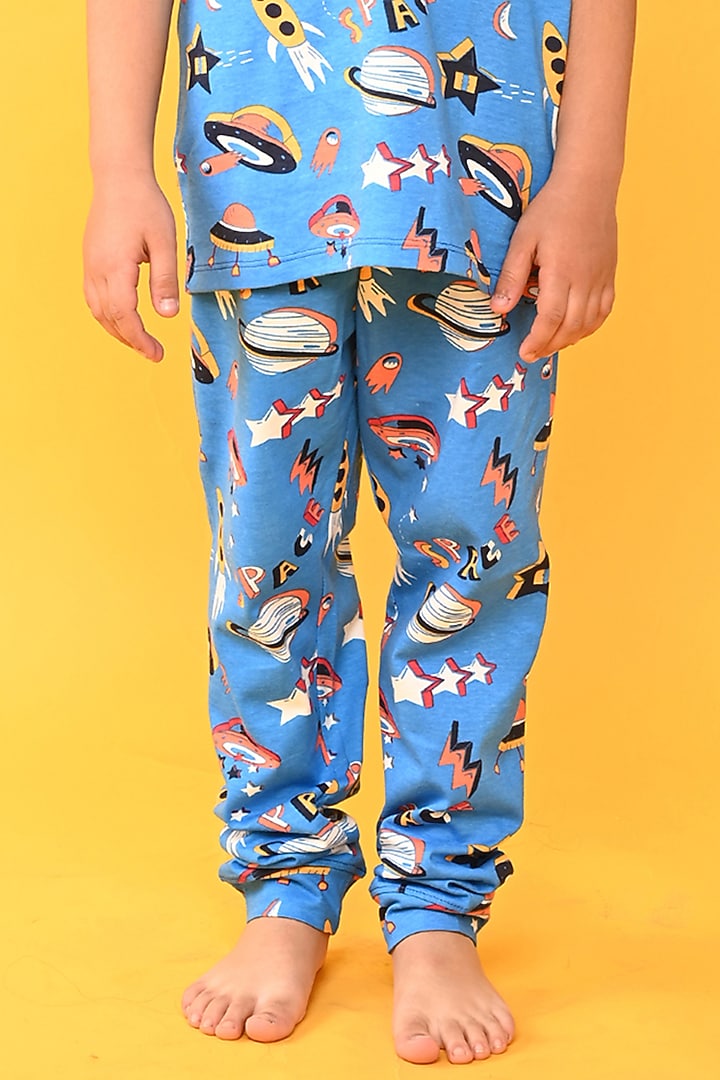 Blue Cotton Jersey Printed Night Suit Set For Boys by Anthrilo at Pernia's Pop Up Shop