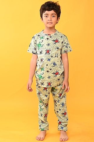 Green Cotton Jersey Printed Night Suit Set For Boys by Anthrilo