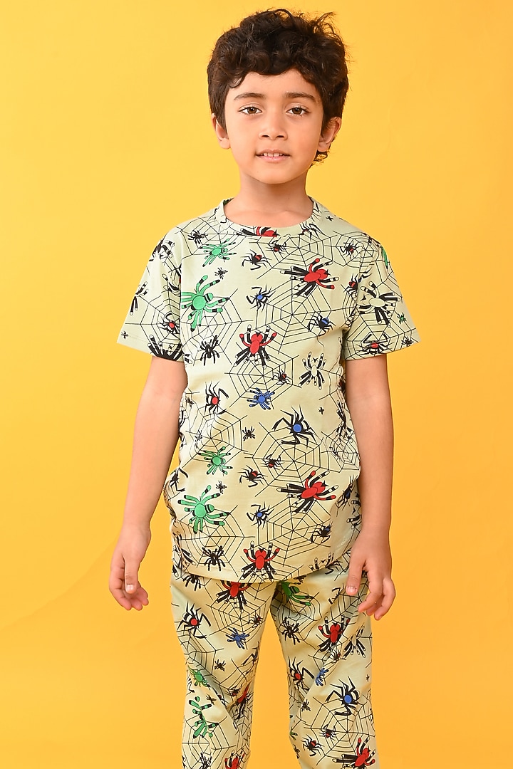 Green Cotton Jersey Printed Night Suit Set For Boys by Anthrilo at Pernia's Pop Up Shop