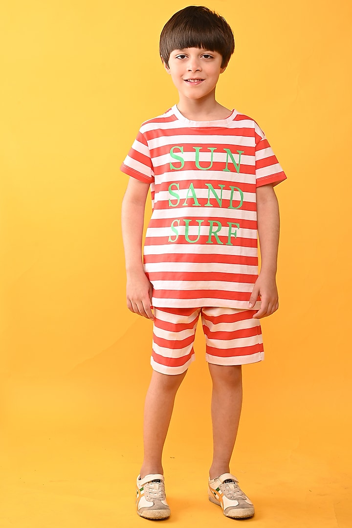 Orange Cotton Jersey Printed Night Suit Set For Boys by Anthrilo