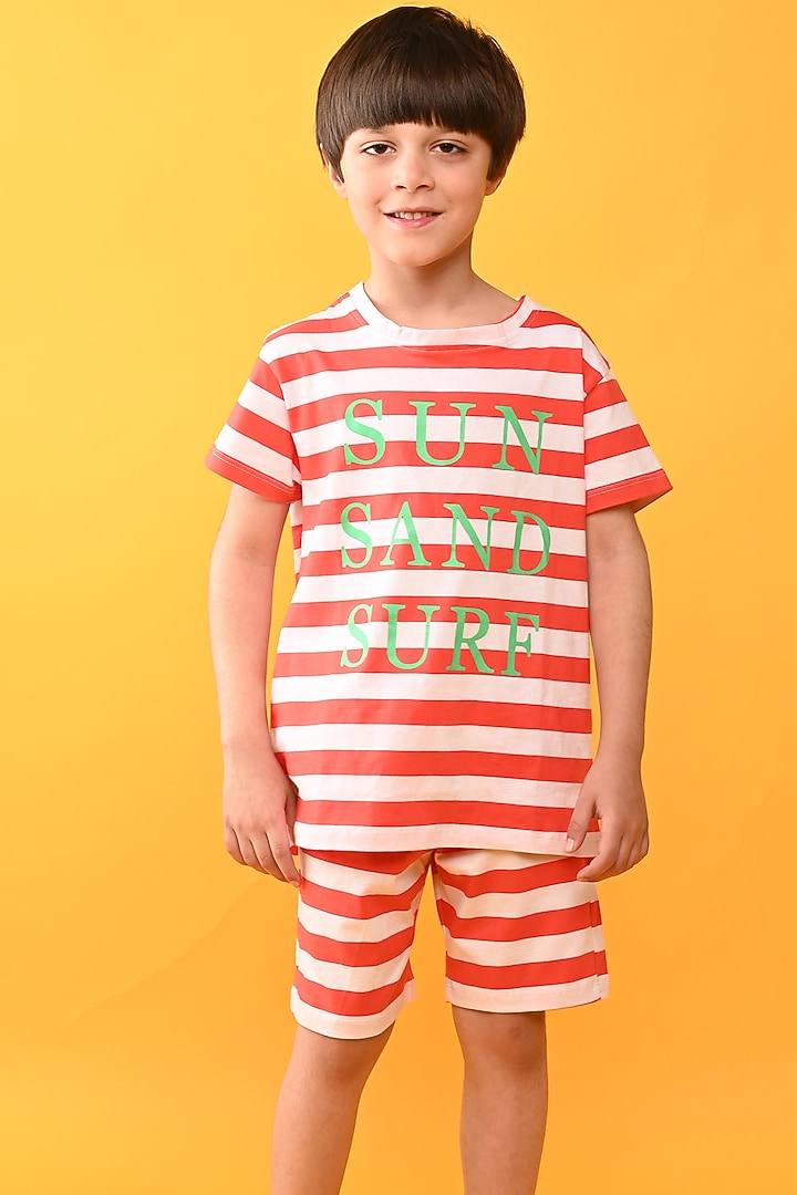 Orange Cotton Jersey Printed Night Suit Set For Boys by Anthrilo at Pernia's Pop Up Shop
