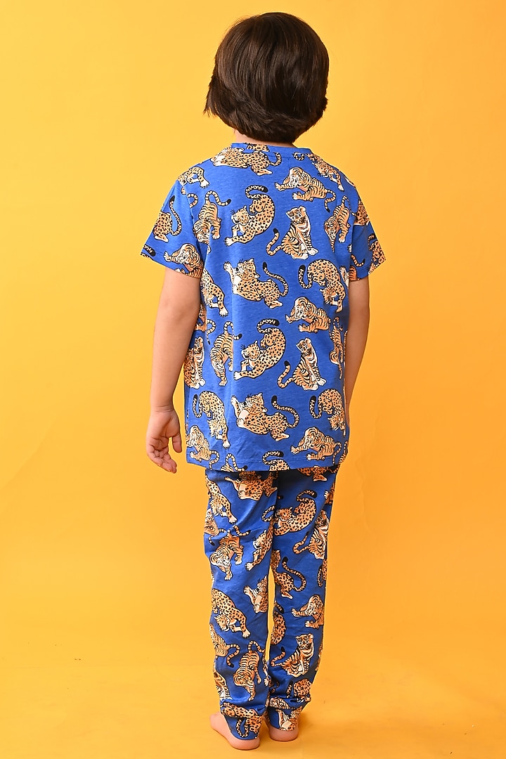 Blue Cotton Jersey Printed Night Suit Set For Boys by Anthrilo at Pernia's Pop Up Shop