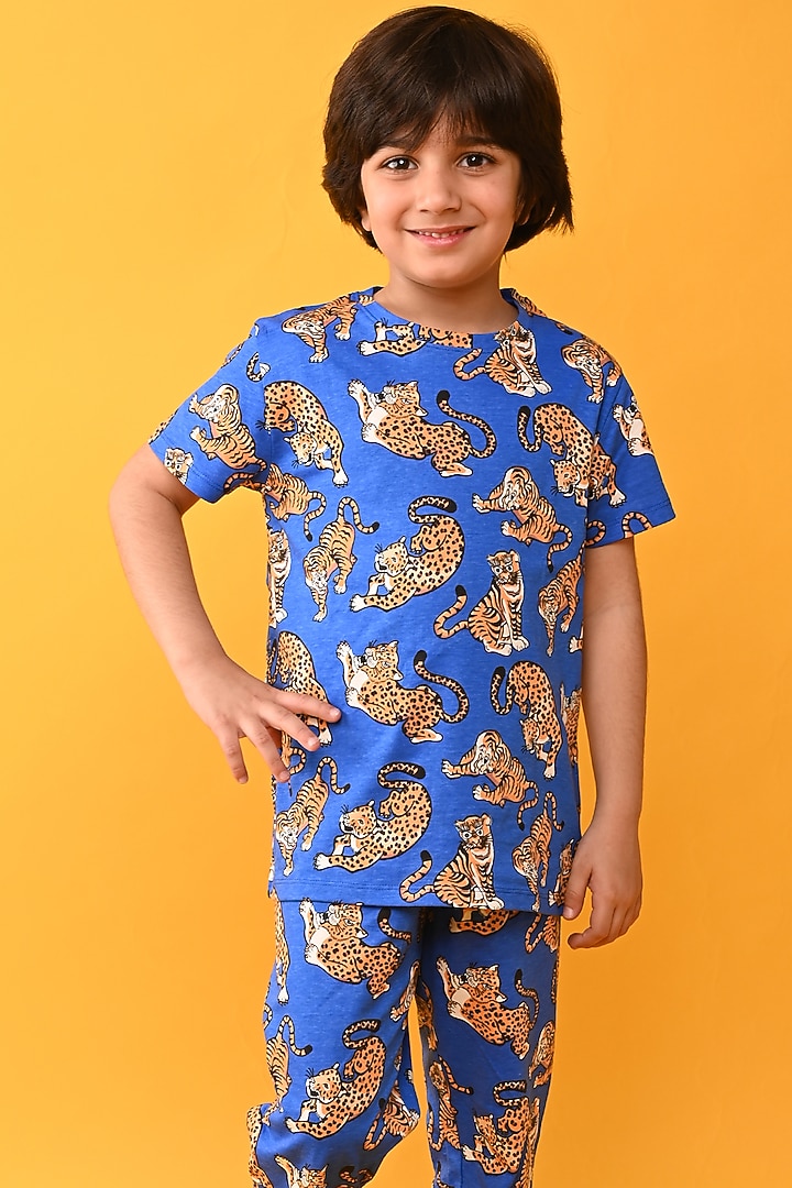 Blue Cotton Jersey Printed Night Suit Set For Boys by Anthrilo at Pernia's Pop Up Shop