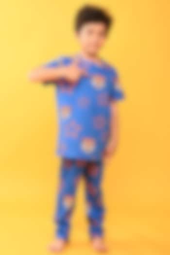 Blue Cotton Jersey Printed Night Suit Set For Boys by Anthrilo