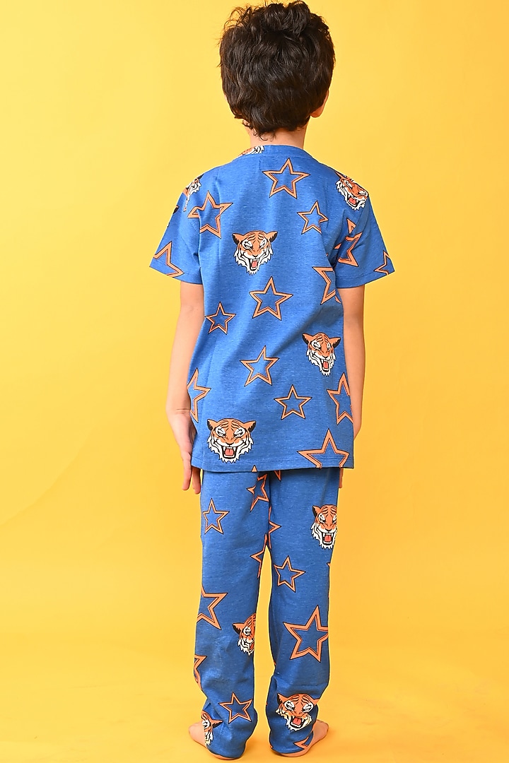 Blue Cotton Jersey Printed Night Suit Set For Boys by Anthrilo at Pernia's Pop Up Shop