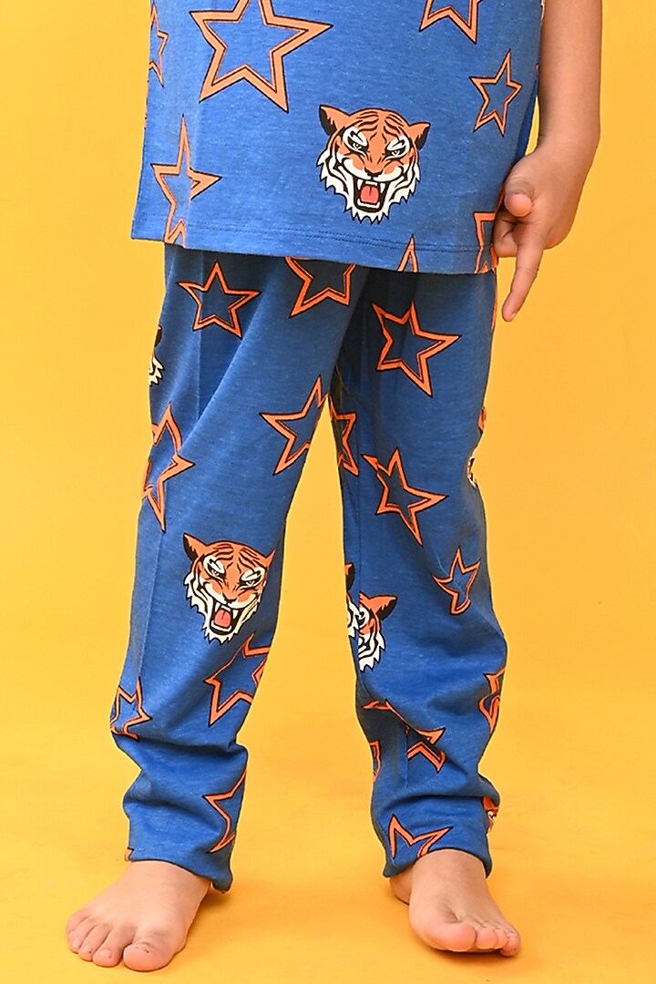 Blue Cotton Jersey Printed Night Suit Set For Boys by Anthrilo at Pernia's Pop Up Shop