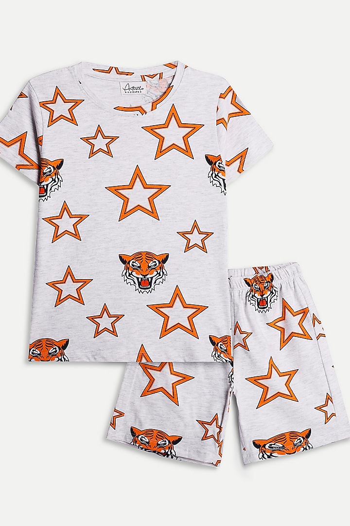 Grey Cotton Jersey Printed Night Suit Set For Boys by Anthrilo at Pernia's Pop Up Shop