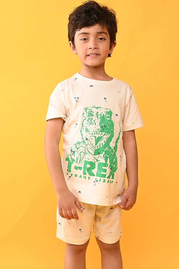 Off-White Cotton Jersey Printed Night Suit Set For Boys by Anthrilo at Pernia's Pop Up Shop