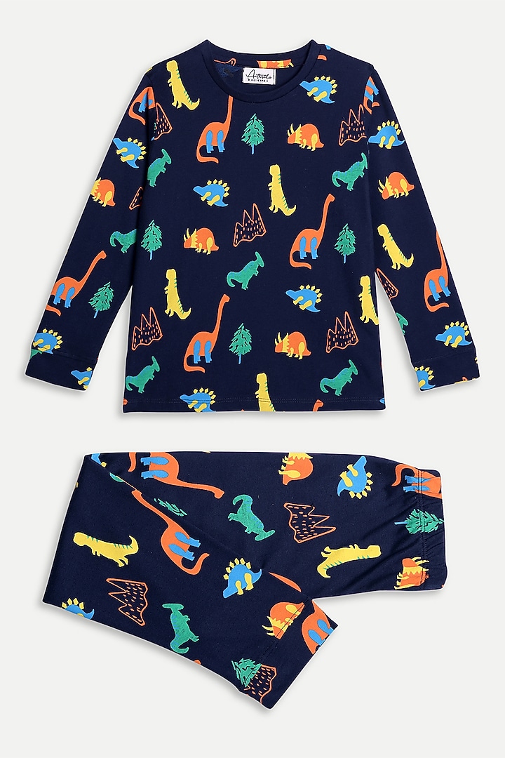 Navy Cotton Jersey Printed Night Suit Set For Boys by Anthrilo at Pernia's Pop Up Shop