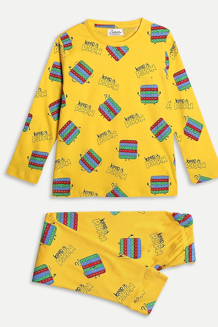 Yellow Cotton Jersey Printed Night Suit Set For Boys by Anthrilo at Pernia's Pop Up Shop