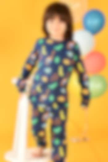 Navy Blue Printed Night Suit Set For Boys by Anthrilo at Pernia's Pop Up Shop
