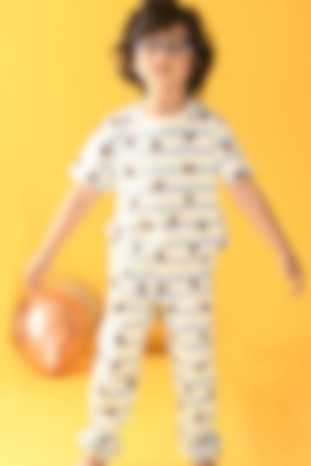 Blue Striped Night Suit Set For Boys by Anthrilo