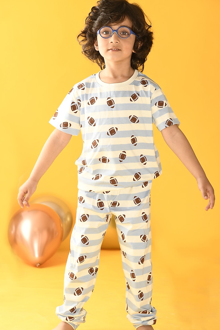 Blue Striped Night Suit Set For Boys by Anthrilo