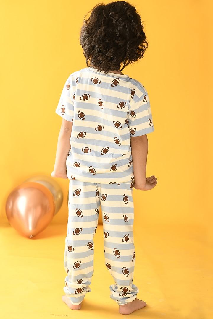 Blue Striped Night Suit Set For Boys by Anthrilo at Pernia's Pop Up Shop