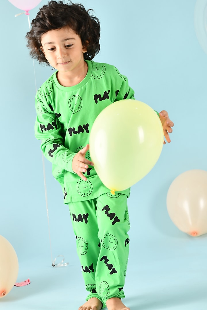 Light Green Printed Night Suit Set For Boys by Anthrilo at Pernia's Pop Up Shop