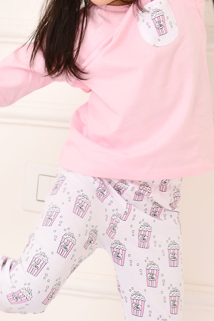 Pink Printed Night Suit Set For Girls by Anthrilo at Pernia's Pop Up Shop