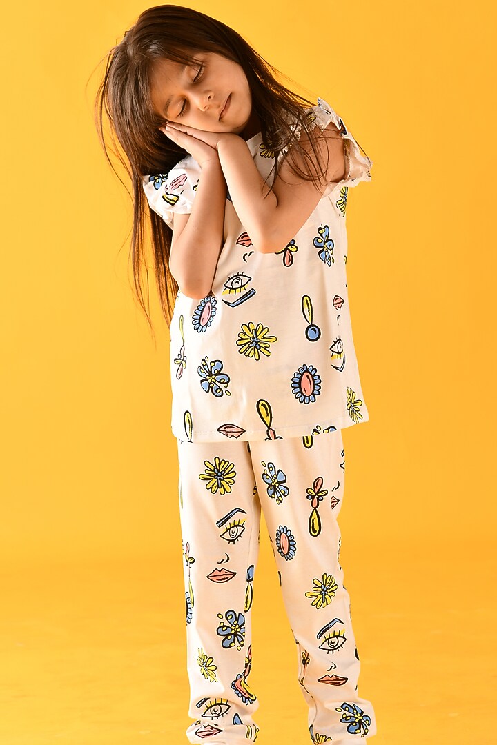 Multi-Coloured Printed Night Suit Set For Girls by Anthrilo at Pernia's Pop Up Shop