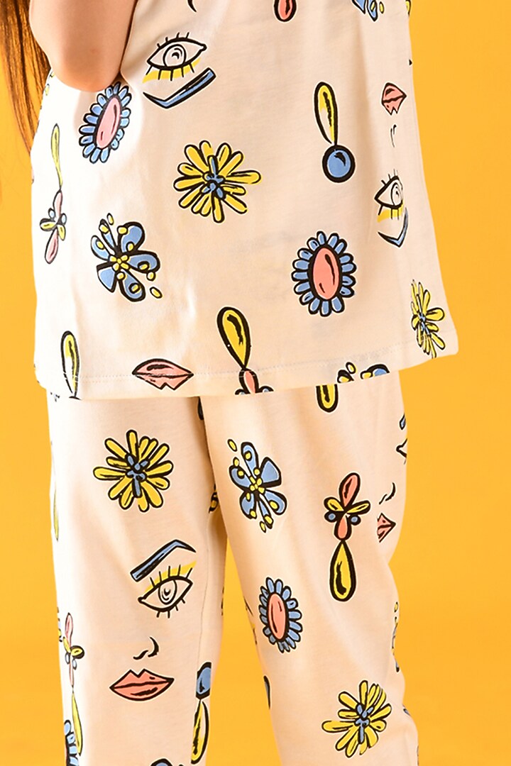 Multi-Coloured Printed Night Suit Set For Girls by Anthrilo at Pernia's Pop Up Shop