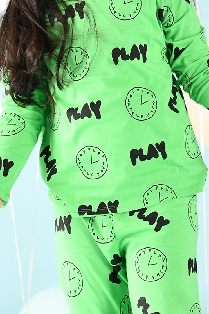 Light Green Printed Night Suit Set For Girls by Anthrilo at Pernia's Pop Up Shop