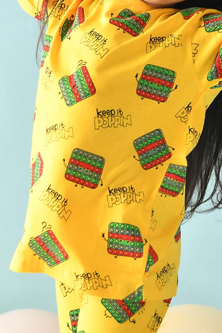 Yellow Printed Night Suit Set For Girls by Anthrilo at Pernia's Pop Up Shop