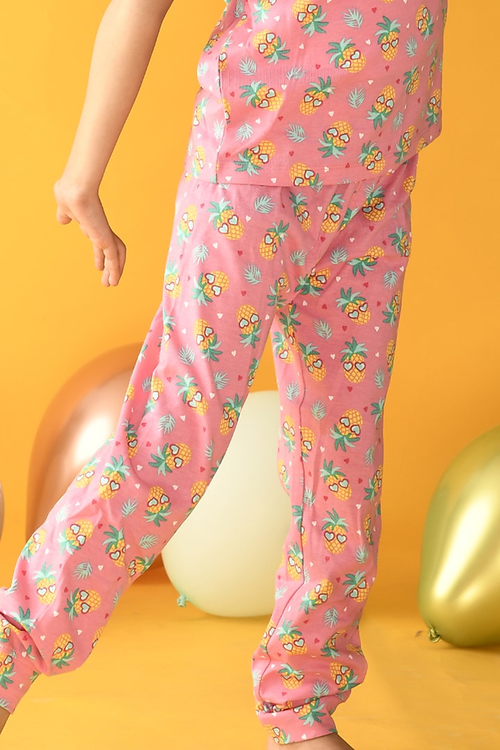Pink Printed Night Suit Set For Girls by Anthrilo at Pernia's Pop Up Shop