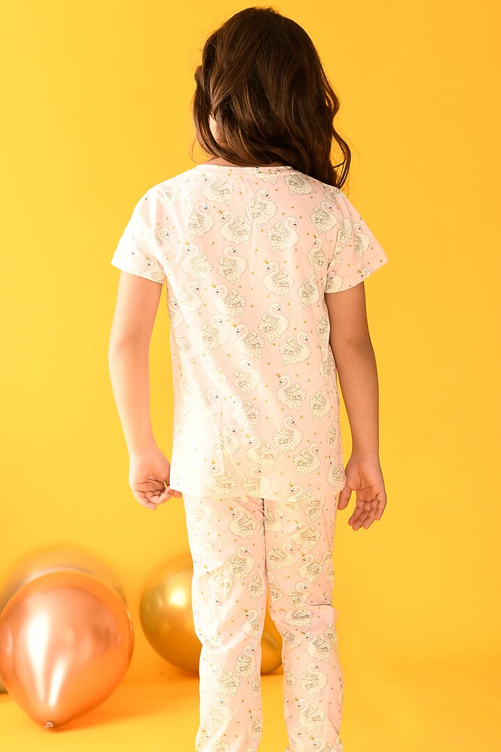 Blush Pink Printed Night Suit Set For Girls by Anthrilo at Pernia's Pop Up Shop